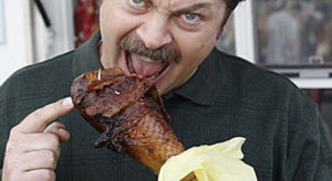 Ron Swanson eating a Turkey Leg